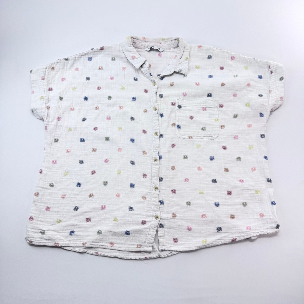 Sonoma Goods For Life XXL White Cotton Gauze Sun Face Button Down Shirt Womens